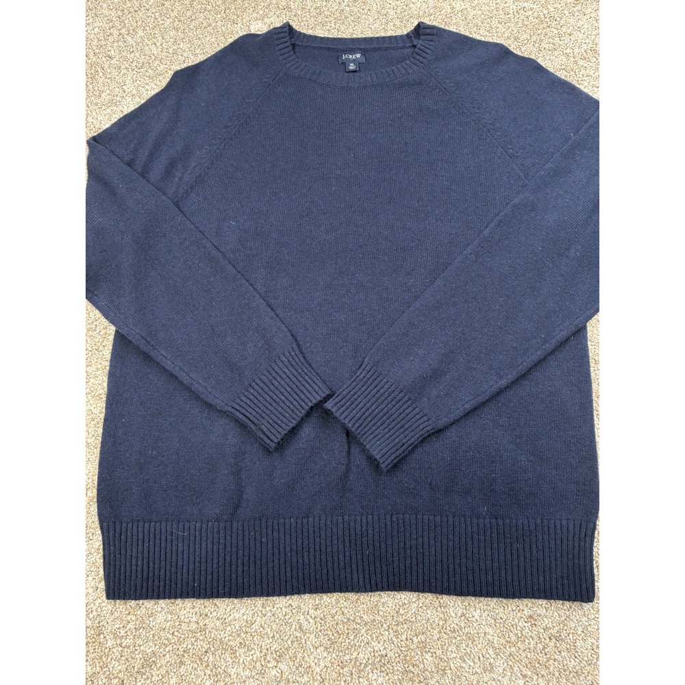 J.Crew Mens XL Navy Blue Lambs Wool Blend Raglan Crewneck Sweater #0880